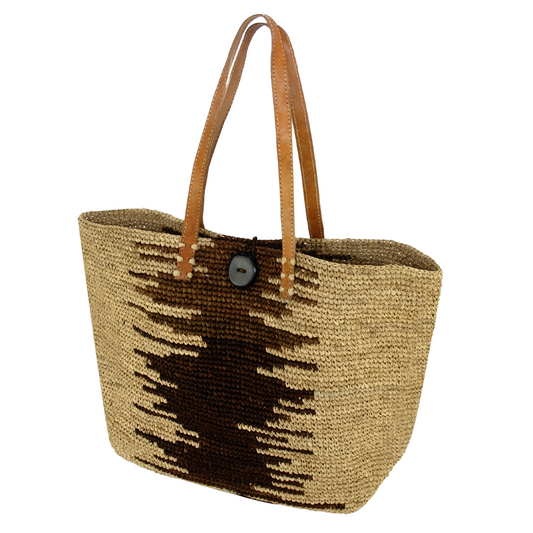 sac en raphia marron et naturel