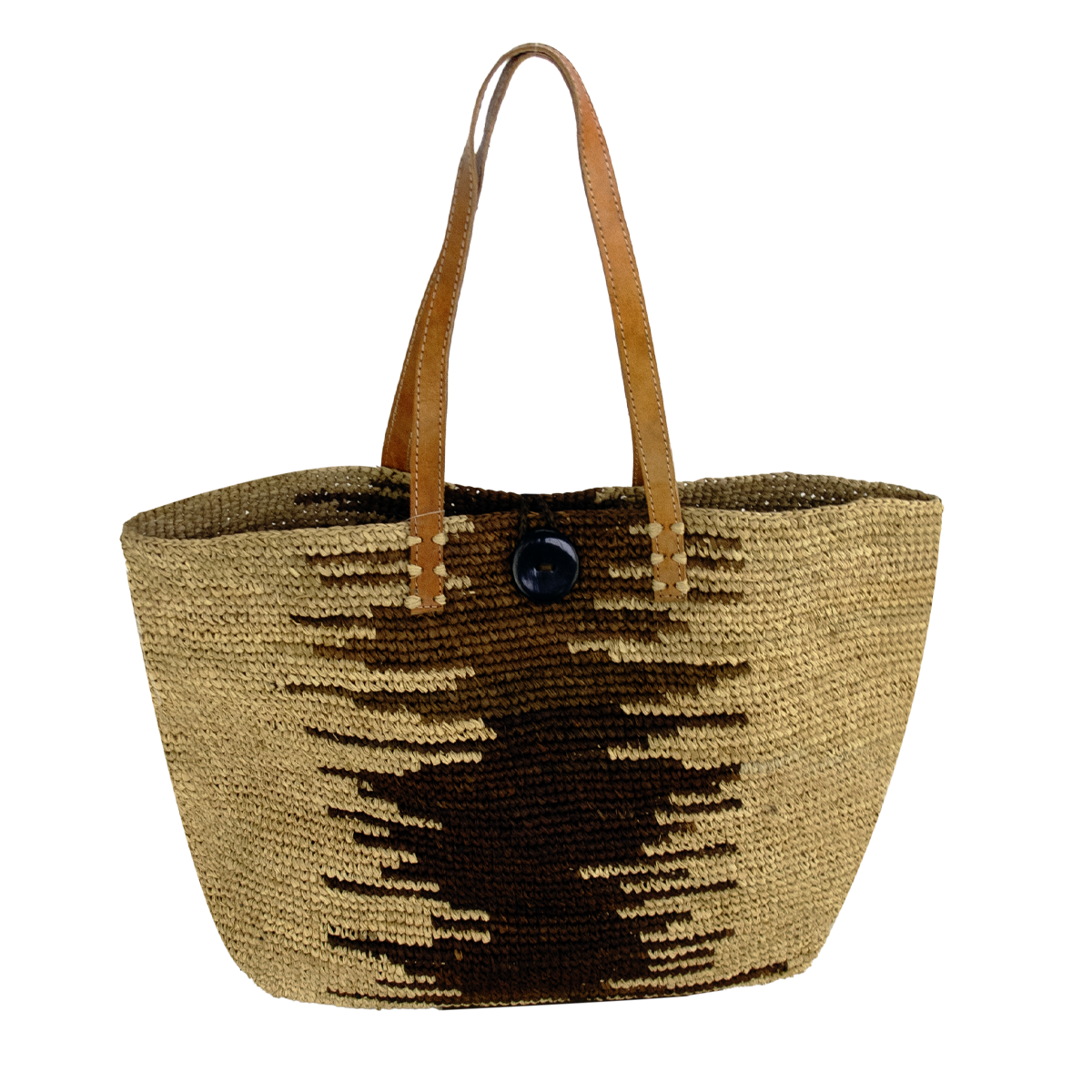 sac cabas en raphia marron et naturel