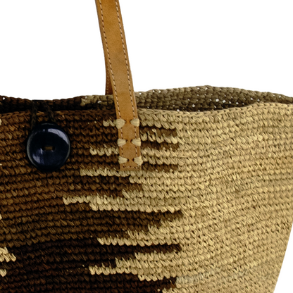 sac cabas en raphia marron et naturel