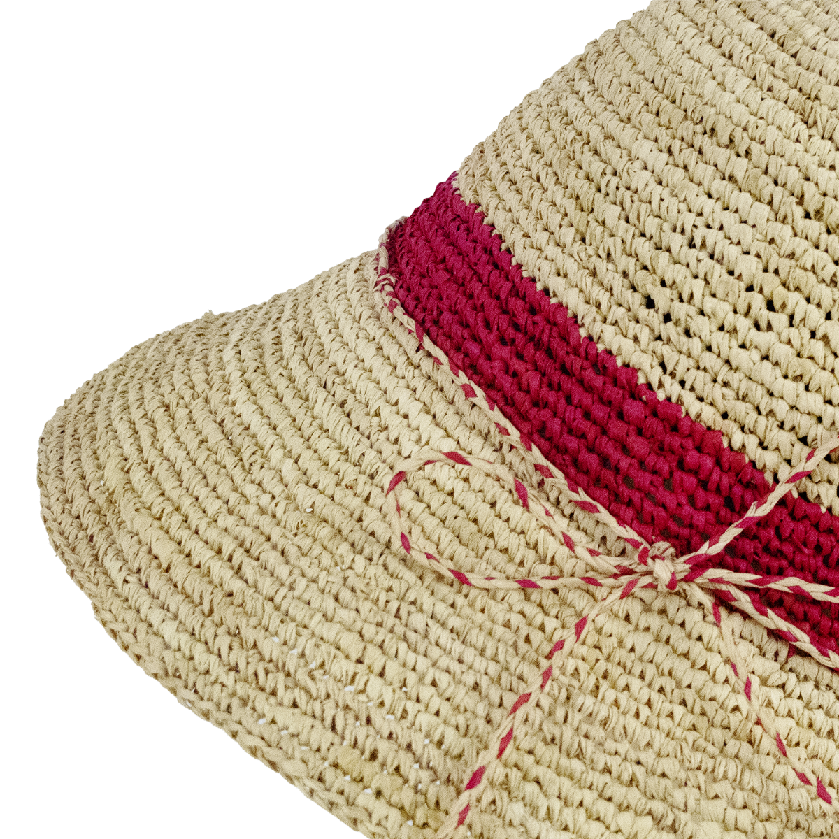 Chapeau casquette femme en raphia naturel et rouge