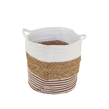 Cache pot , corbeille en corde blanc et marron