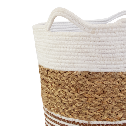 Cache pot , corbeille en corde blanc et marron