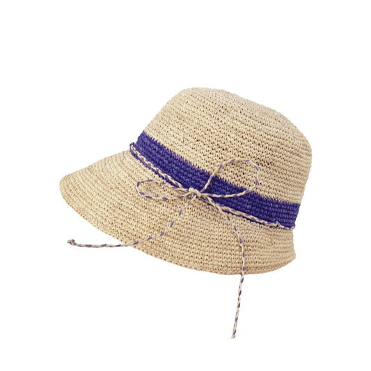 alt chapeau de paille cloche pour femme en paille de raphia bleu